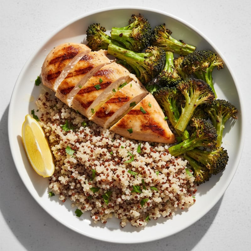 Grilled Chicken Breast with Quinoa and Roasted Broccoli