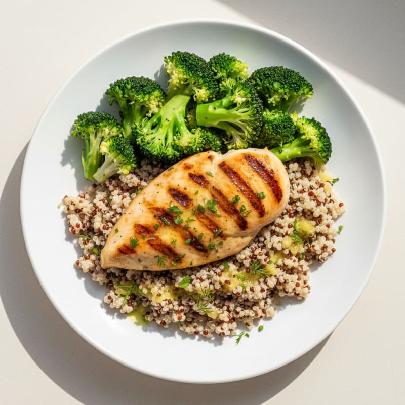 Grilled Chicken Breast with Quinoa and Steamed Broccoli