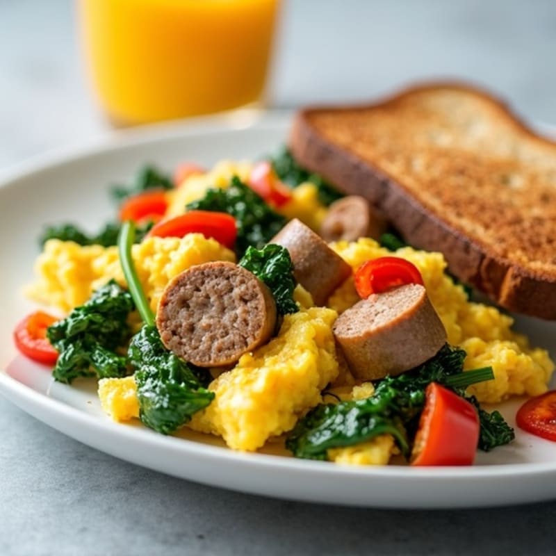 Egg White and Turkey Sausage Scramble with Spinach and Bell Peppers