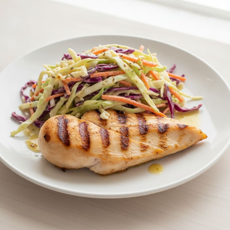 Grilled Chicken Breast with Crunchy Cabbage Slaw