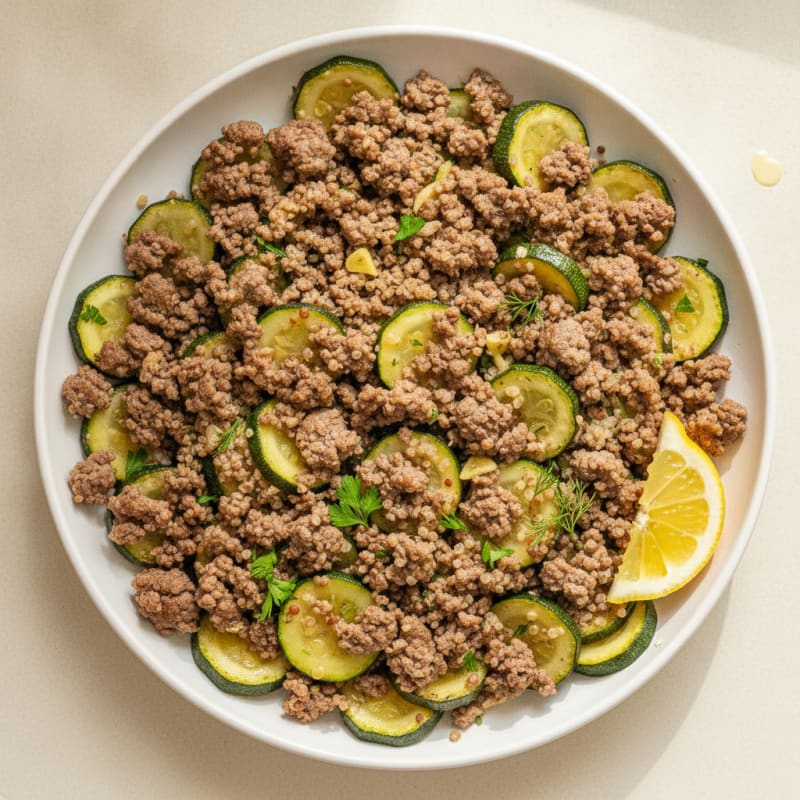 Ground Beef and Zucchini Skillet with Herbed Quinoa