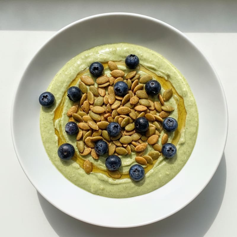 Creamy Matcha Protein Yogurt with Toasted Pumpkin Seeds