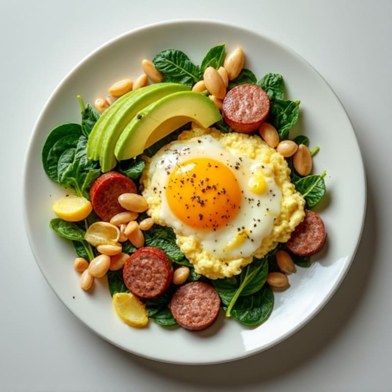 Egg White Scramble with Turkey Sausage and Spinach