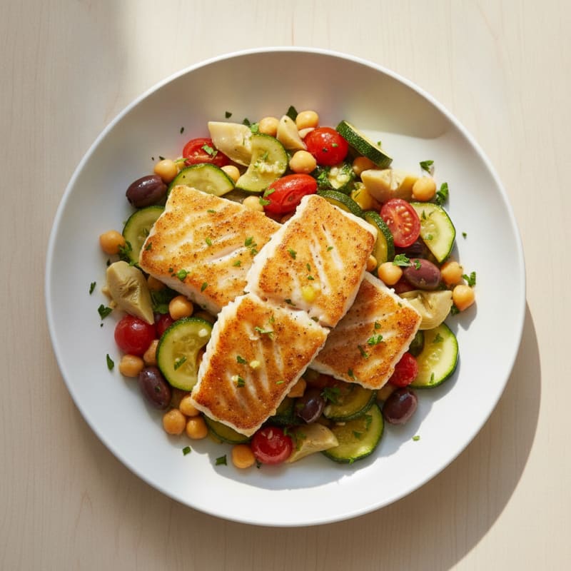 Mediterranean Pan-Seared Cod with Vegetables