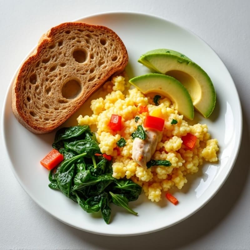 Egg White and Turkey Spinach Scramble with Sautéed Peppers