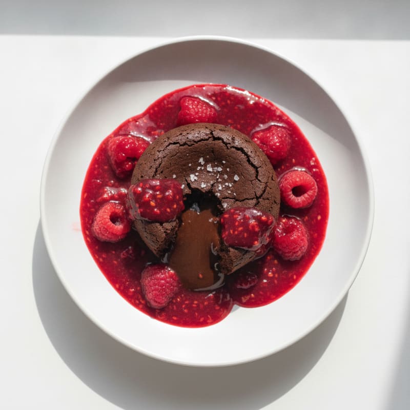 Chocolate Lava Cake with Raspberry Coulis