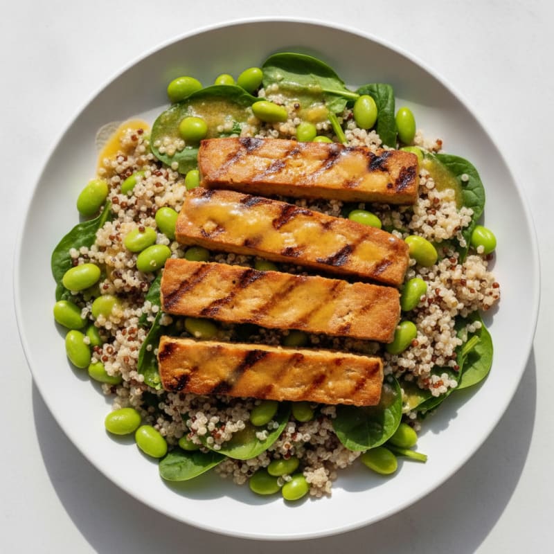 Grilled Tempeh and Quinoa Power Salad with Edamame