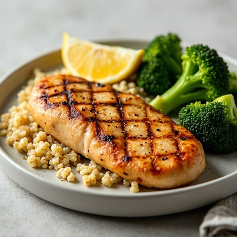 Grilled Chicken Breast with Quinoa and Roasted Broccoli