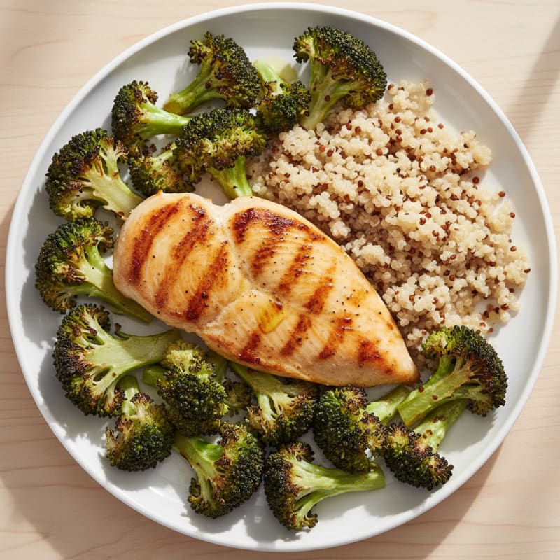 Grilled Chicken Breast with Roasted Broccoli and Quinoa
