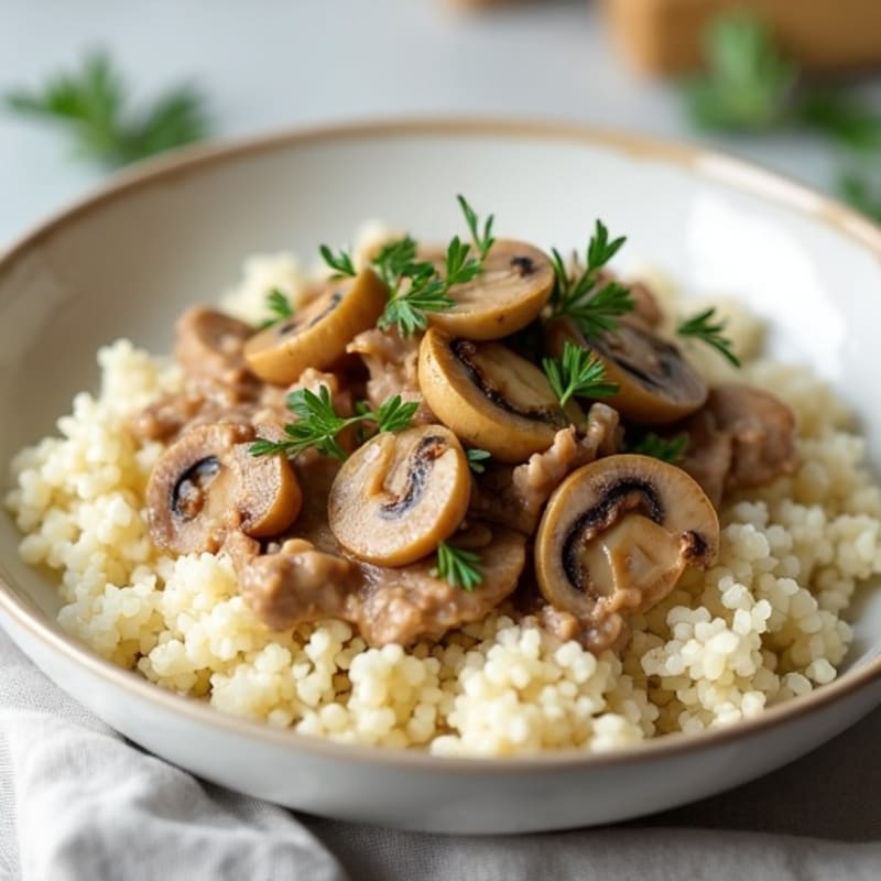 Creamy Mushroom Beef Stroganoff with Cauliflower Rice