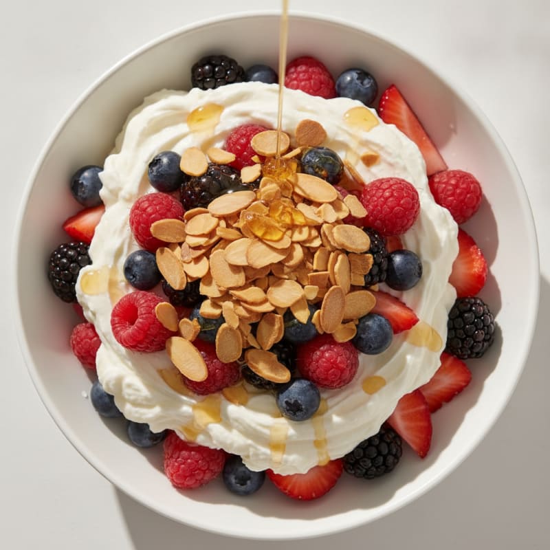 Greek Yogurt Protein Parfait with Mixed Berries and Almonds