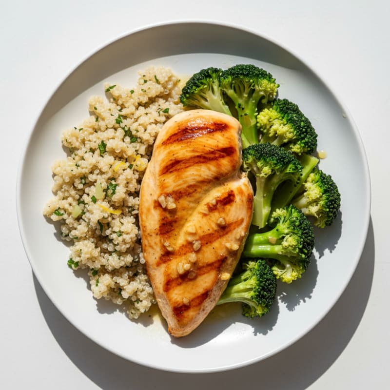 Grilled Chicken Breast with Quinoa and Steamed Broccoli
