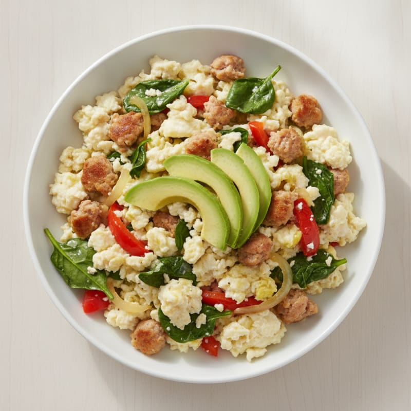 Egg White Veggie Scramble with Turkey Sausage