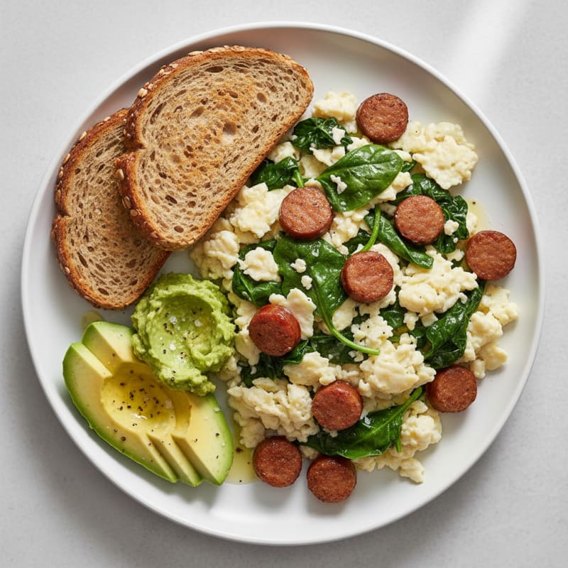Egg White Scramble with Turkey Sausage and Spinach