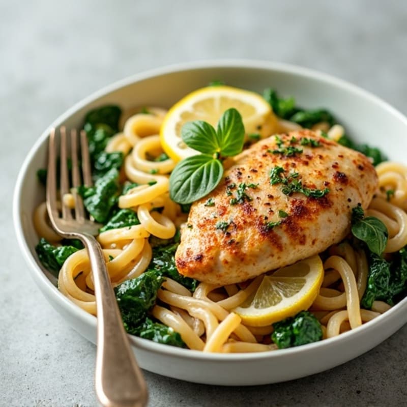 Creamy Lemon-Herb Chicken with Whole Wheat Pasta and Spinach