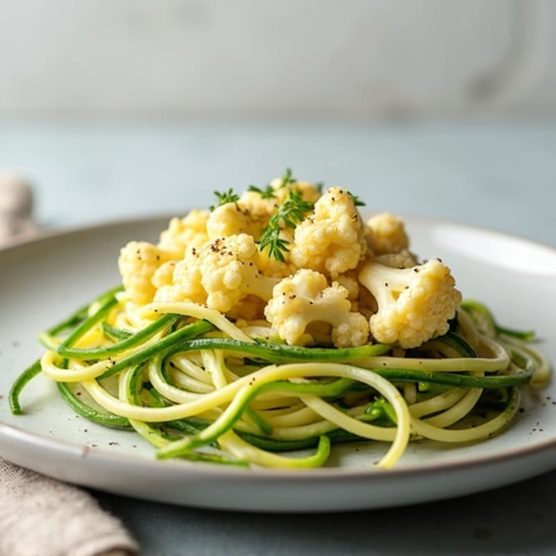 Creamy Cashew Cauliflower Alfredo with Zucchini Noodles