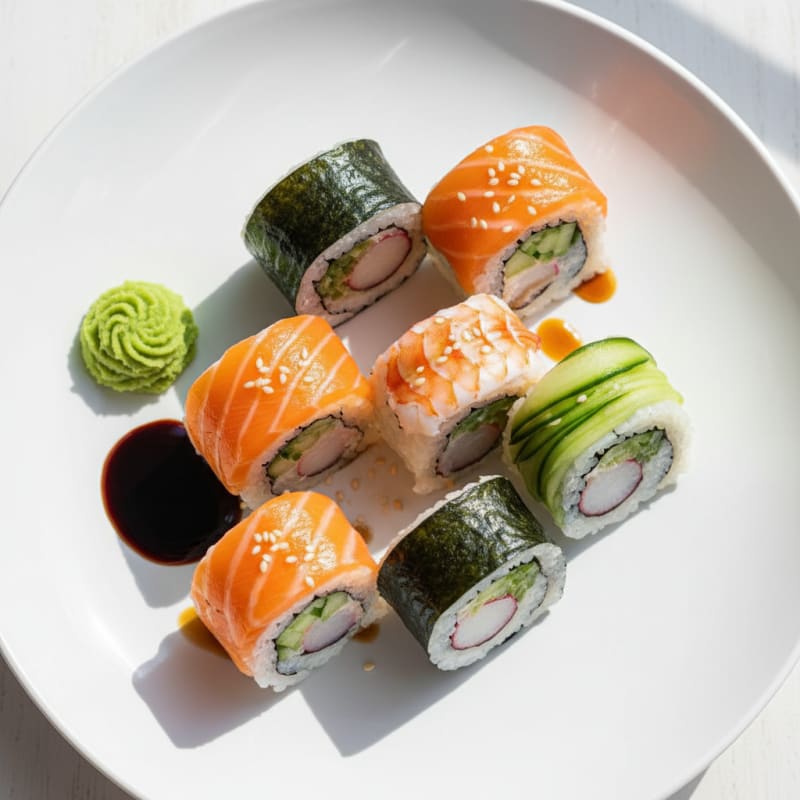 Rainbow Sushi Rolls with Wasabi
