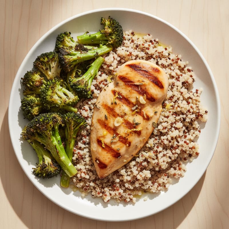 Grilled Chicken Breast with Quinoa and Roasted Broccoli