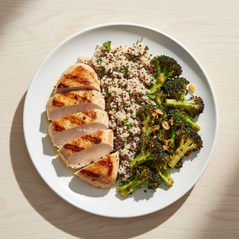 Grilled Chicken Breast with Quinoa and Roasted Broccoli