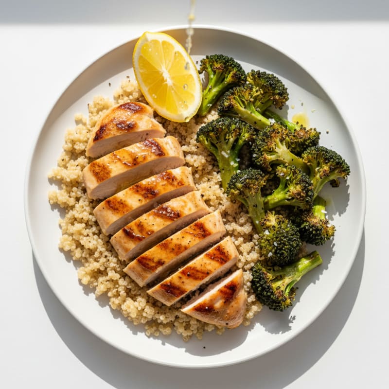 Grilled Chicken Breast with Quinoa and Roasted Broccoli
