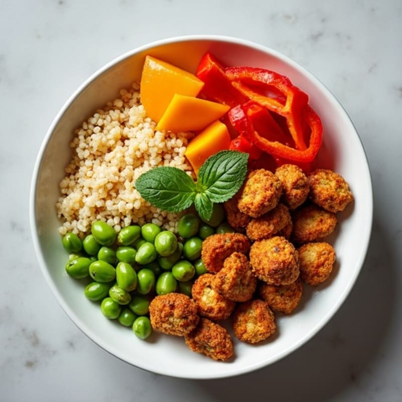 Crispy Tempeh Power Bowl with Quinoa and Roasted Vegetables