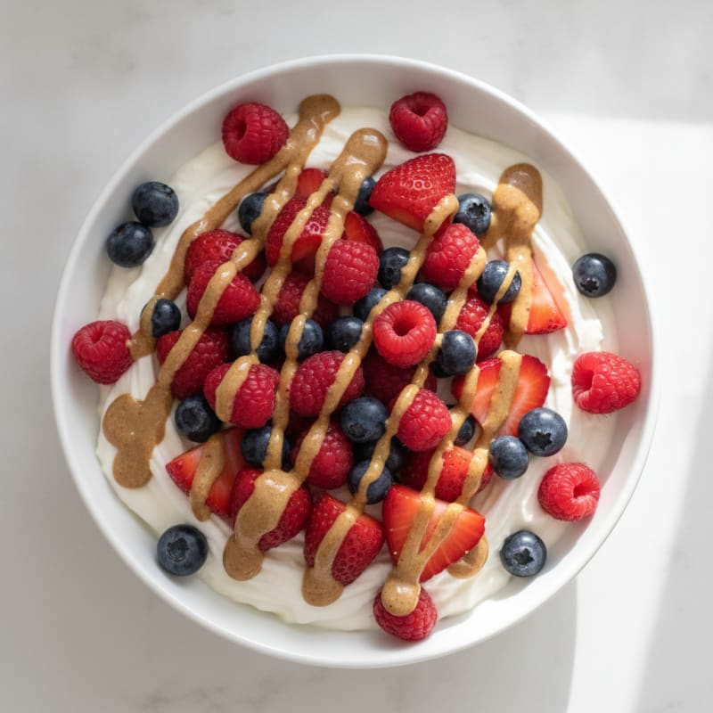 Creamy Greek Yogurt Protein Bowl with Mixed Berries and Almond Butter