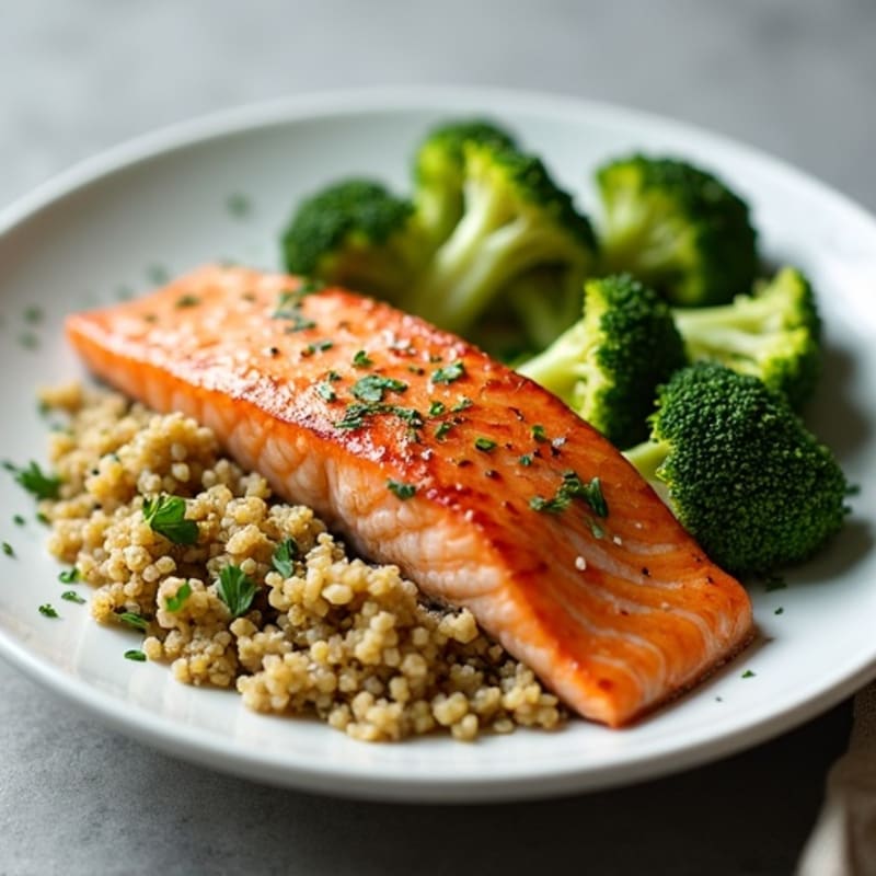 Seared Salmon with Roasted Broccoli and Quinoa