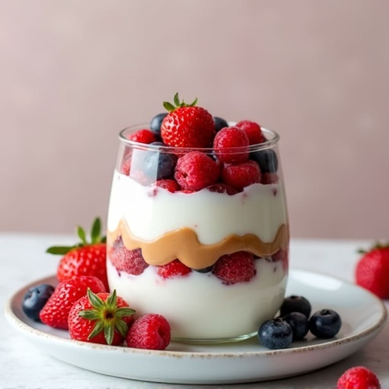 Greek Yogurt Protein Parfait with Almond Butter and Berries
