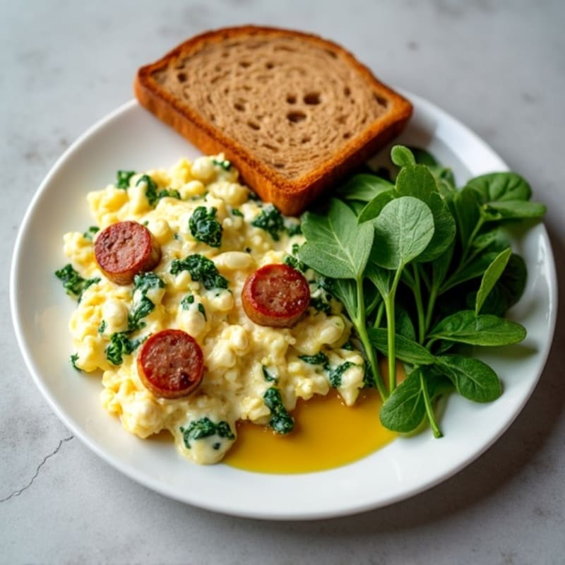 Egg White and Spinach Scramble with Turkey Sausage