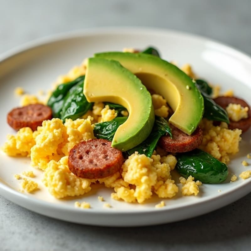 Egg White and Turkey Sausage Scramble with Baby Spinach