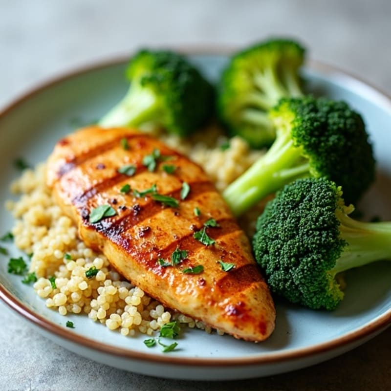 Grilled Chicken Breast with Roasted Broccoli and Quinoa