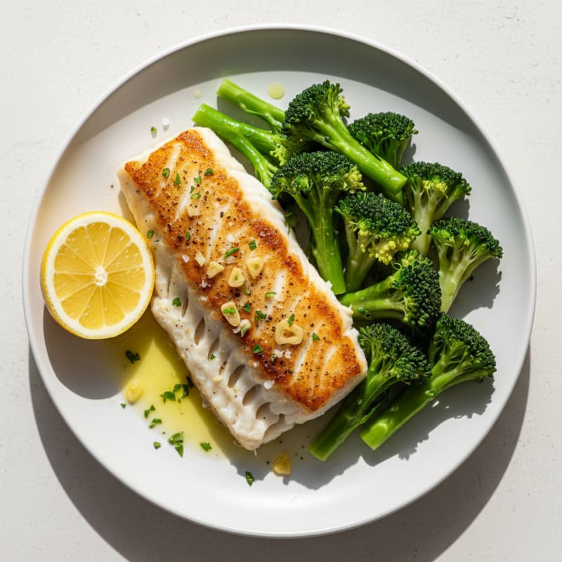 Seared Cod Fillet with Steamed Broccoli