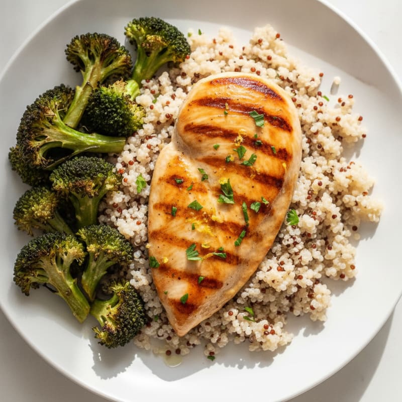 Grilled Chicken Breast with Quinoa and Roasted Broccoli