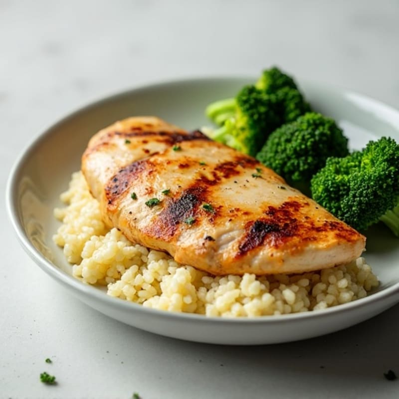 Seared Turkey Breast with Steamed Broccoli and Cauliflower Rice