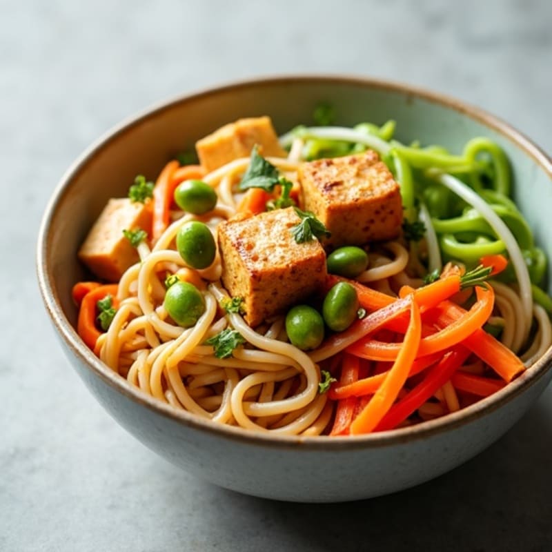 Creamy Thai Peanut Noodles with Crispy Tofu and Vibrant Veggies