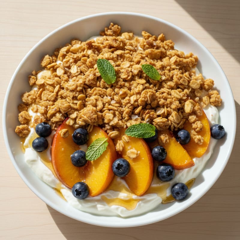 Honey-Glazed Peach and Berry Crumble