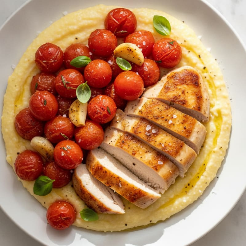 Chicken with Roasted Tomatoes and Creamy Polenta