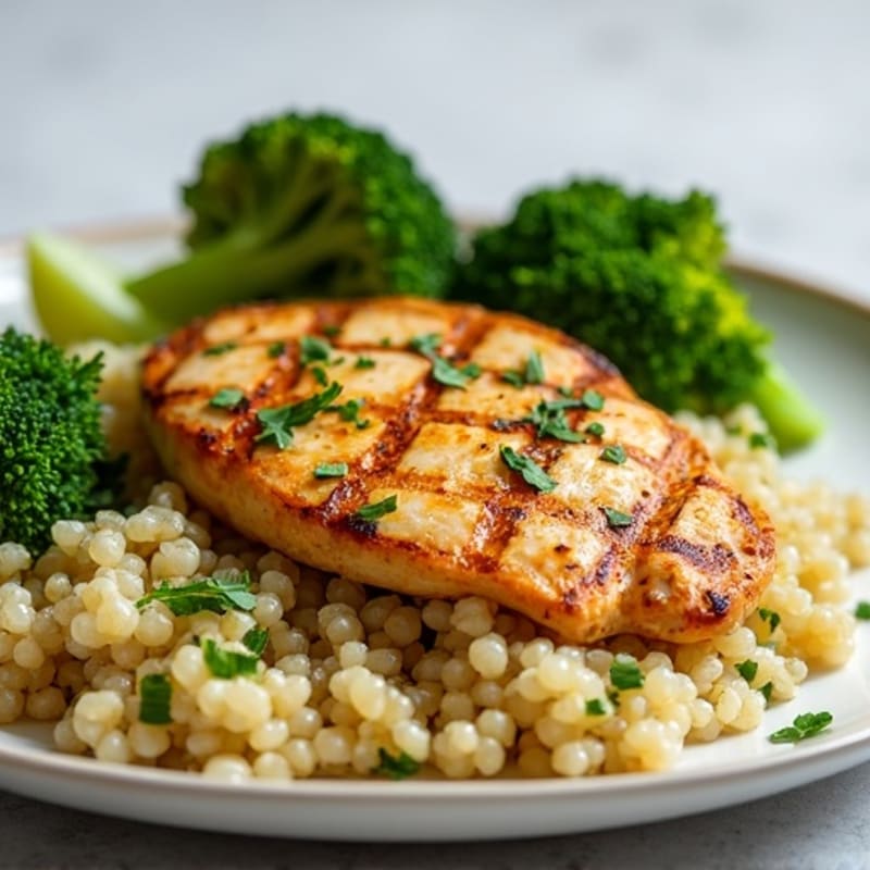 Grilled Chicken Breast with Quinoa and Roasted Broccoli