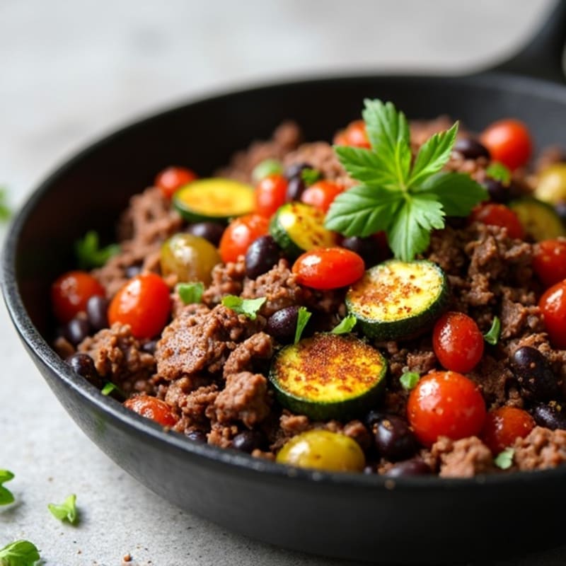 Lean Beef and Black Bean Skillet with Sautéed Zucchini