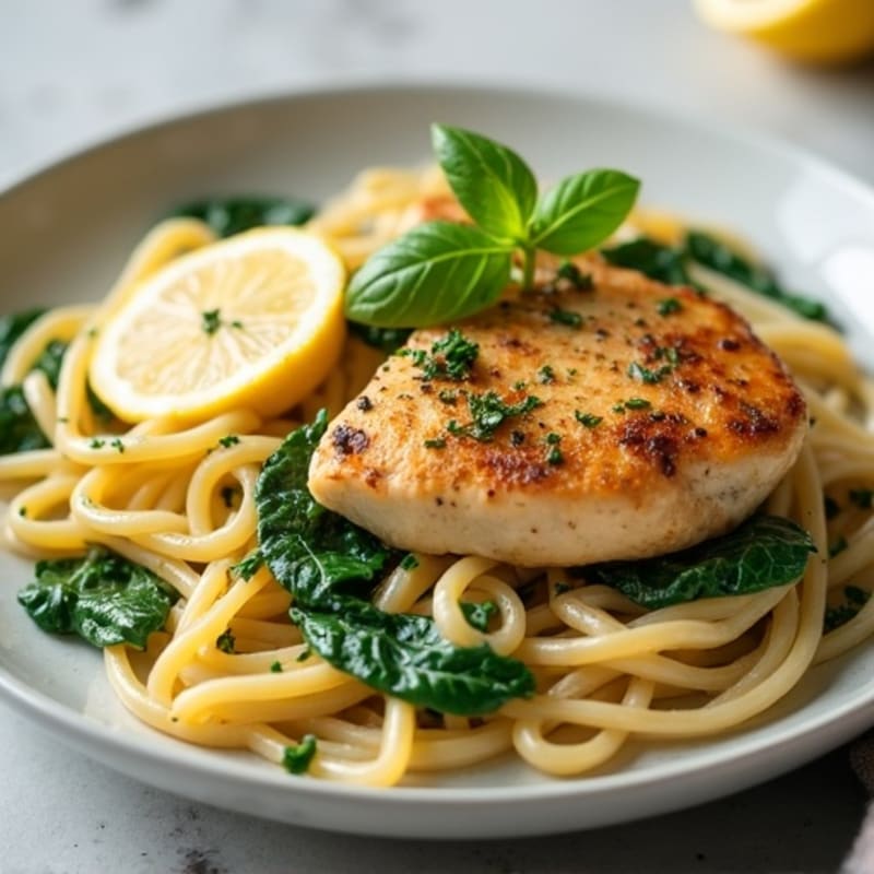 Creamy Lemon Garlic Chicken Pasta with Fresh Spinach