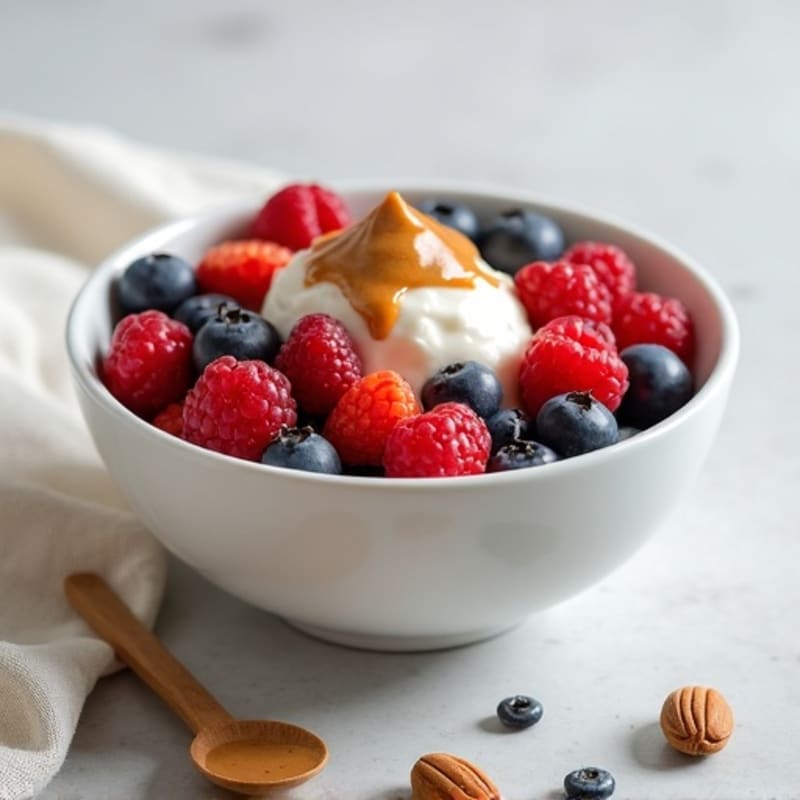 Greek Yogurt Protein Bowl with Mixed Berries and Almond Butter