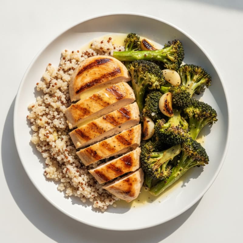 Grilled Chicken Breast with Quinoa and Roasted Broccoli