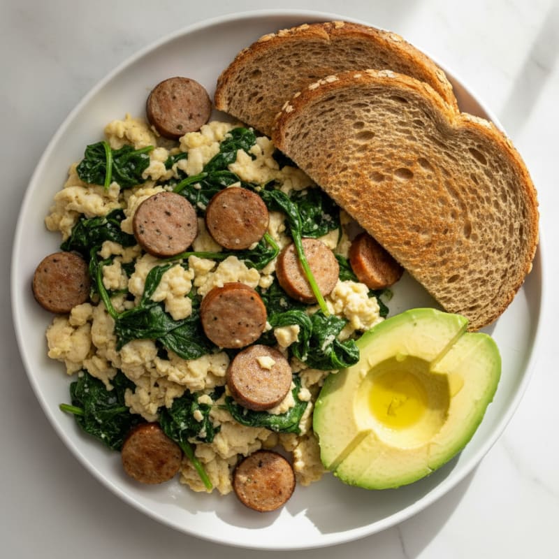 Egg White and Turkey Sausage Scramble with Spinach