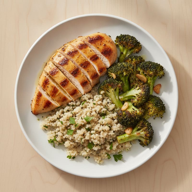 Grilled Chicken Breast with Quinoa and Roasted Broccoli