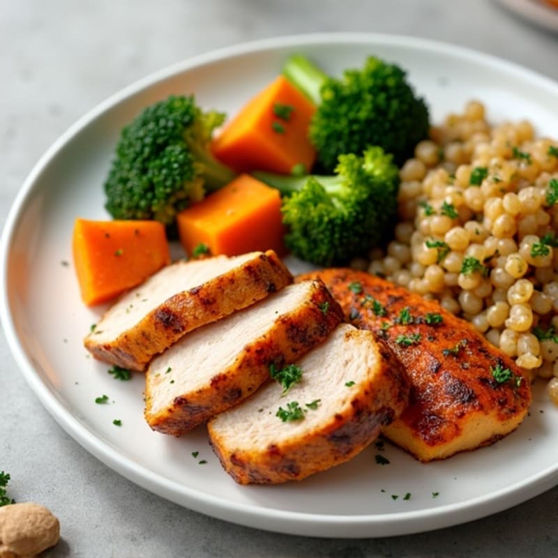 Seared Turkey Breast with Roasted Sweet Potatoes and Broccoli