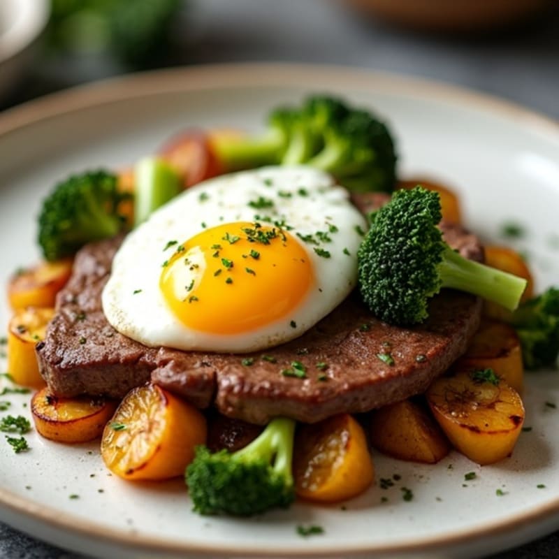 Pan-Seared Beef and Plantain Hash with Egg Whites