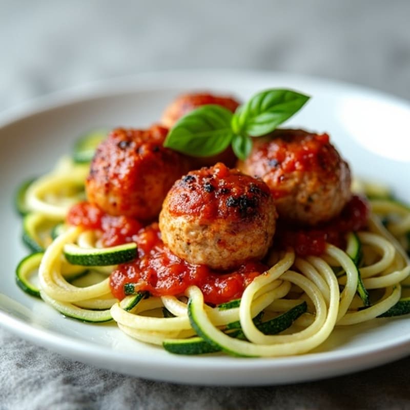 Lean Turkey Meatballs with Zucchini Noodles and Robust Tomato Sauce