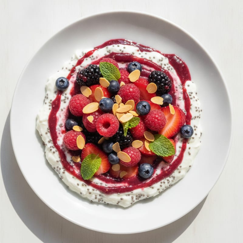 Greek Yogurt Protein Pudding with Mixed Berries