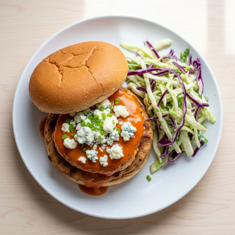 Buffalo Blue Cheese Burger with Tangy Slaw