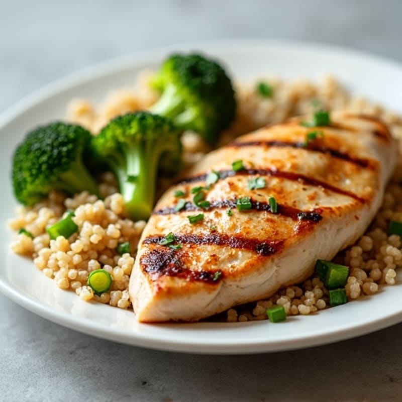 Grilled Chicken Breast with Quinoa and Roasted Broccoli